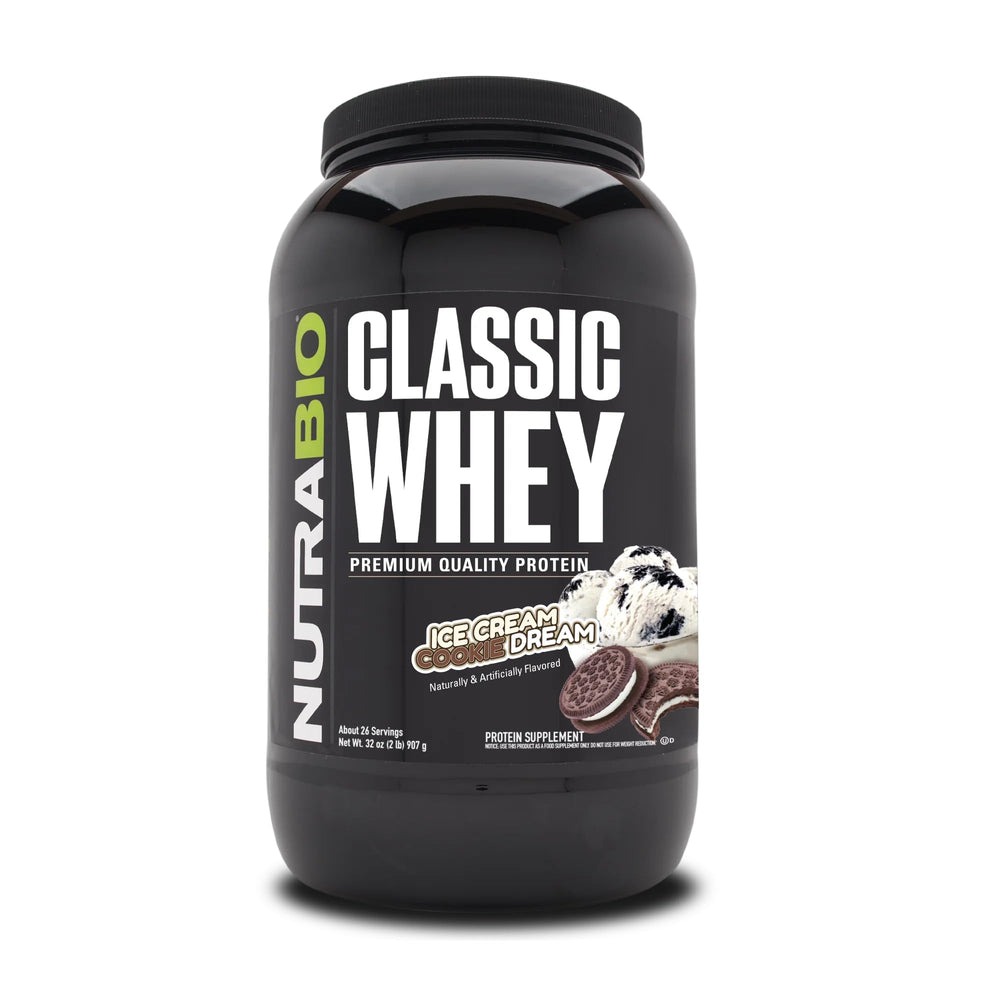 NutraBio Classic Whey Ice Cream Cookie Dream shake for post-workout recovery