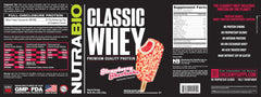 NutraBio Classic Whey strawberry shortcake tub displays flavor variety