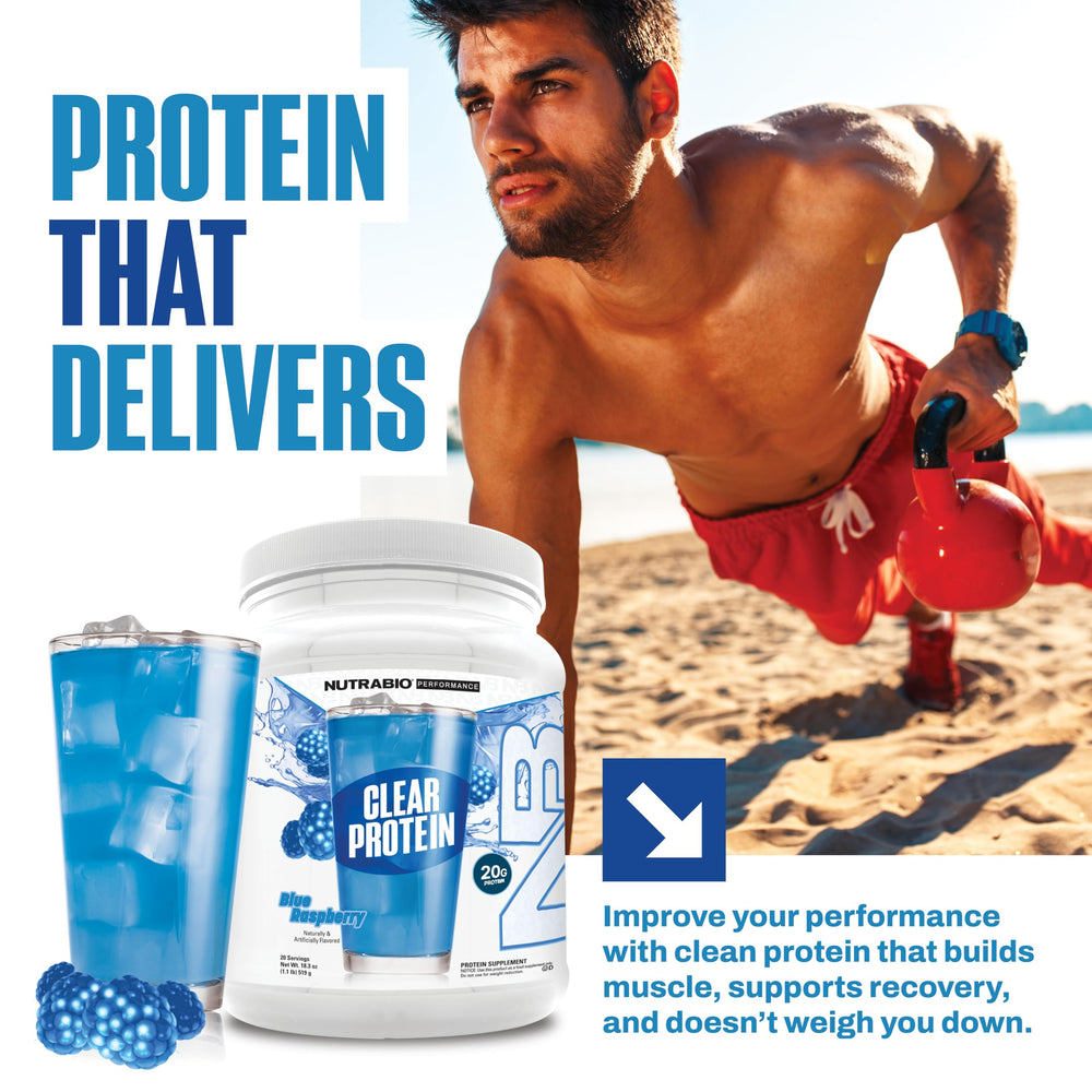 Foam-free NutraBio Clear Whey mix in bottle, quick and smooth.