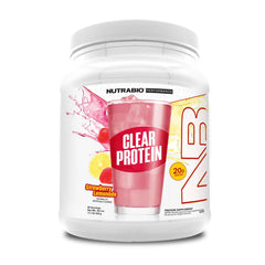 NutraBio Clear Whey Protein Isolate Strawberry Lemonade bottle offers a refreshing post-workout option.