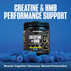 NutraBio Creatine + HMB barbell scene showcasing performance potential.