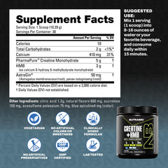 NutraBio Creatine + HMB powder in a shaker bottle for post-workout recovery.
