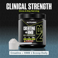 NutraBio Creatine + HMB powder ready for strength-focused sessions.