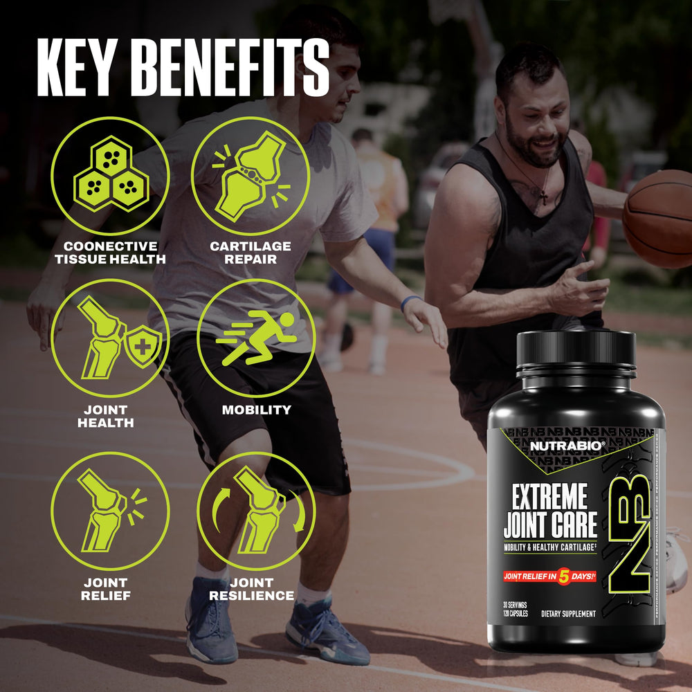 NutraBio Extreme Joint Care nutrition panel shown for informed dosing.
