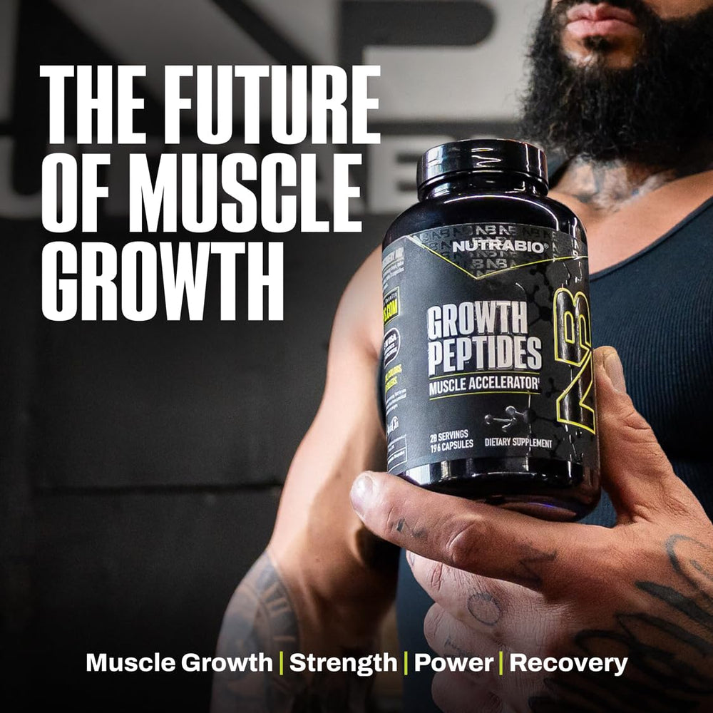 NutraBio Growth Peptides multi-bottle display showing scalable supplement planning.