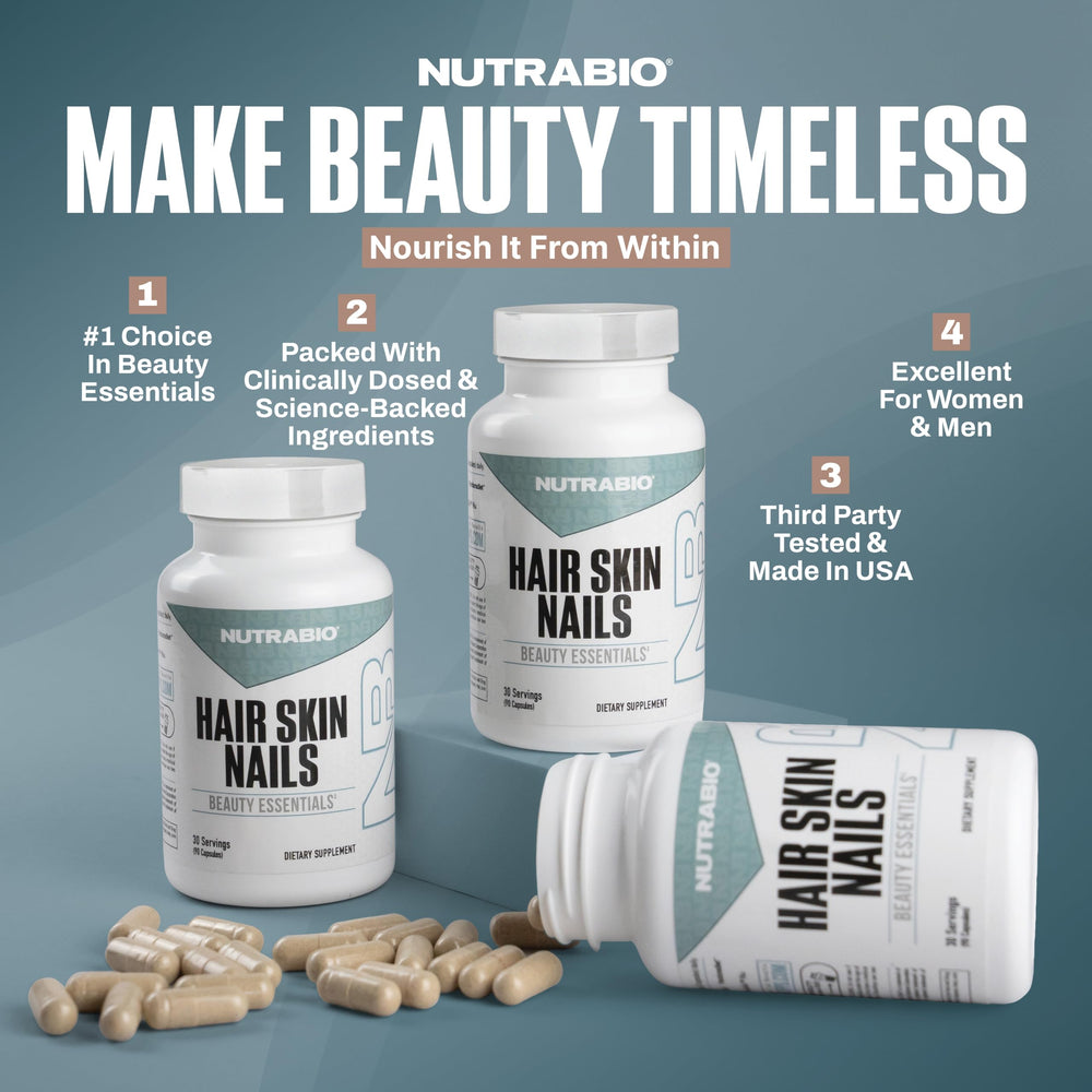 Woman with healthy hair illustrates NutraBio Hair Skin Nails vitality potential.