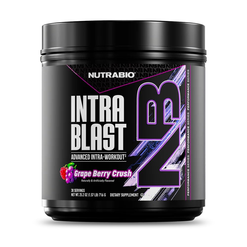 NutraBio Intra Blast BCAAs powder in grape-berry crush for intra-workout hydration