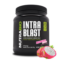 NutraBio Intra Blast bottle label highlighting the amino blend for workouts