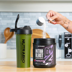 NutraBio Intra Blast electrolyte hydration matrix bottle prepared for training
