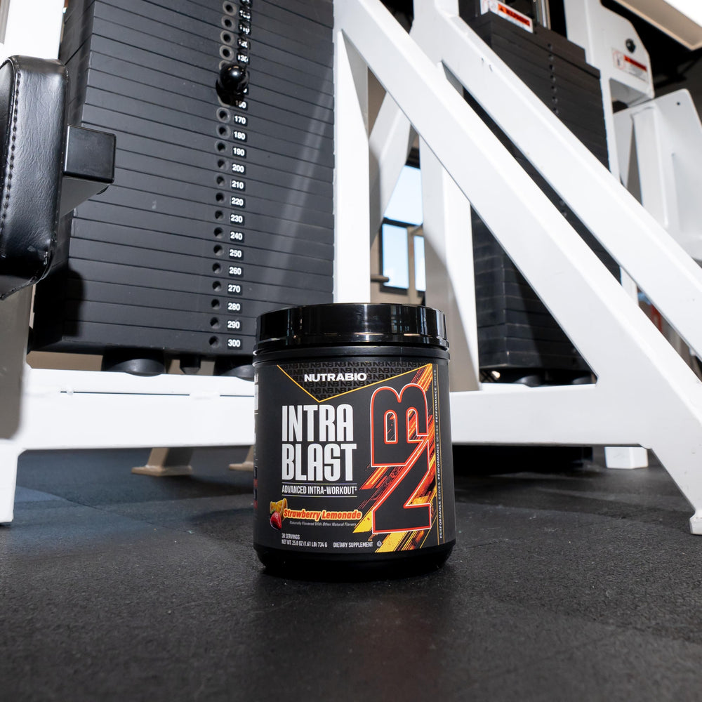 NutraBio Intra Blast HPLC-purity seal indicating high quality.