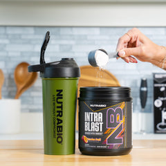 NutraBio Intra Blast ingredient chart highlights 20g amino acids per serving.