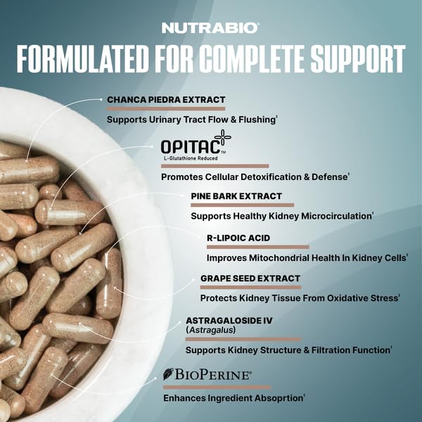 NutraBio Kidney Support packaging display showing bottle and label