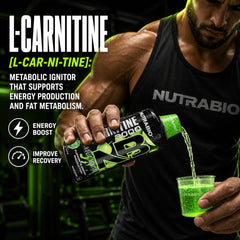 NutraBio label close-up features Vitamin B-5 and zero sugar formula.