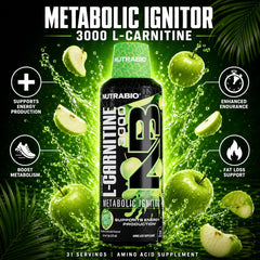 NutraBio L-Carnitine 3000mg close-up highlights potency per serving.