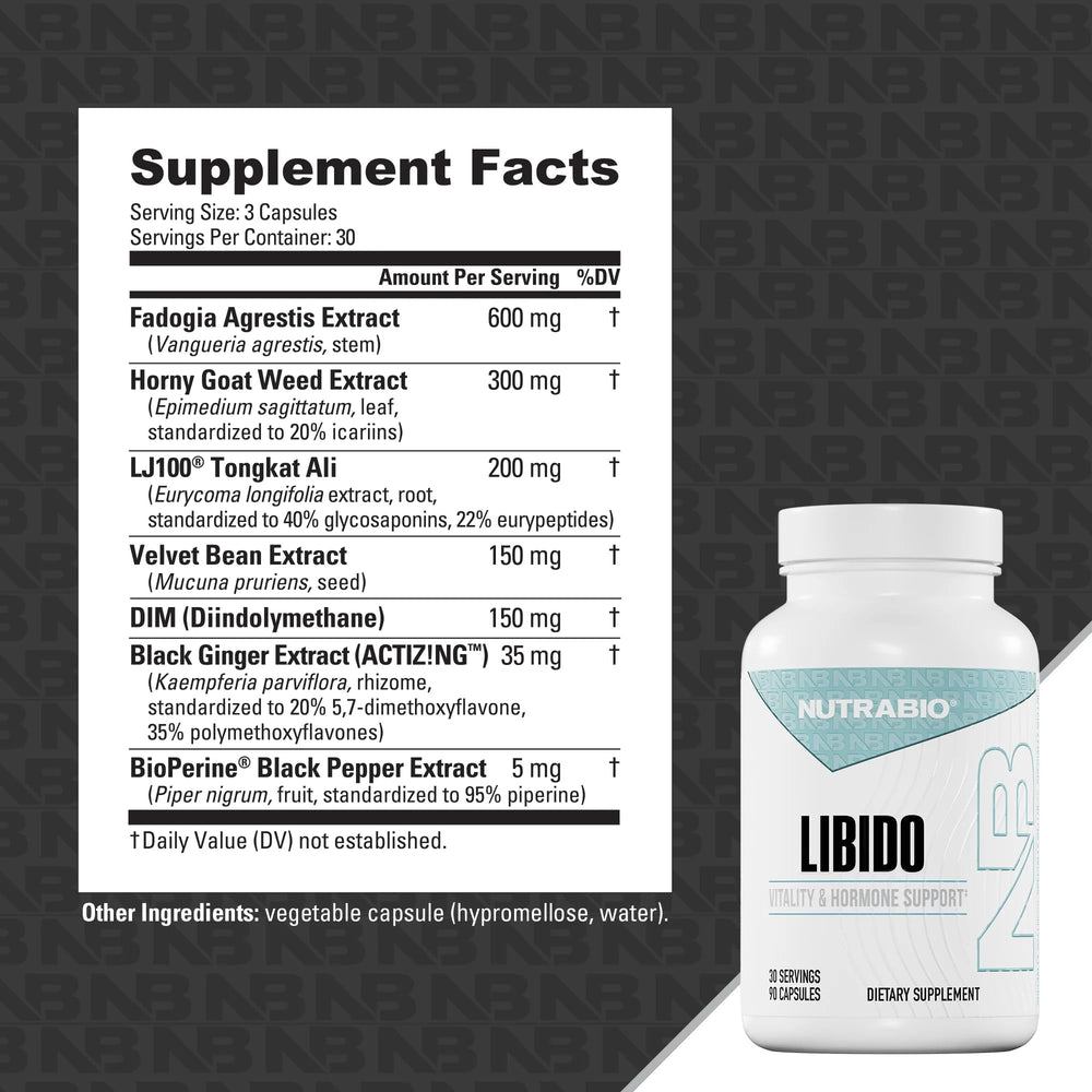 NutraBio Libido bottle in hero shot signaling enhanced drive and performance potential
