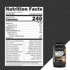NutraBio MRP scoop with chocolate mix for quick, balanced nutrition after workouts