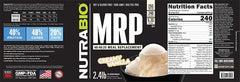 NutraBio MRP dual-protein blend highlighting whey isolate and micellar casein.