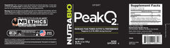 NutraBio Peak O2 label close-up highlights blend purity and transparency.