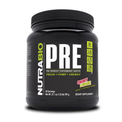 NutraBio PRE Workout old formula bottle with cherry limeade flavor boosts energy and focus
