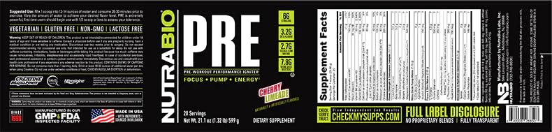NutraBio PRE Workout old formula label nutrition facts