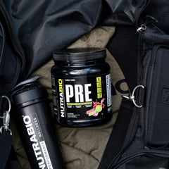 NutraBio PRE Workout old formula serving ready for gym routine