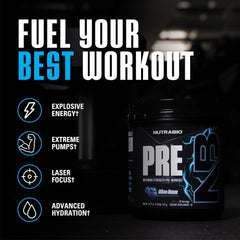 NutraBio Preworkout Blue Razz serving scoop for precise pre-workout dosing.