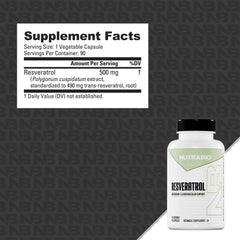 NutraBio Resveratrol bottle pouring capsules for daily supplementation