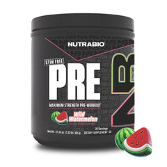 NutraBio STIM-Free PRE Workout watermelon bottle ready for focus and hydration