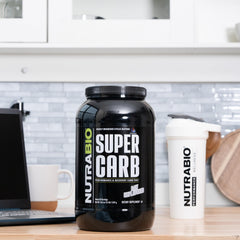 NutraBio Super Carb 60-serving container for extended workout plans.