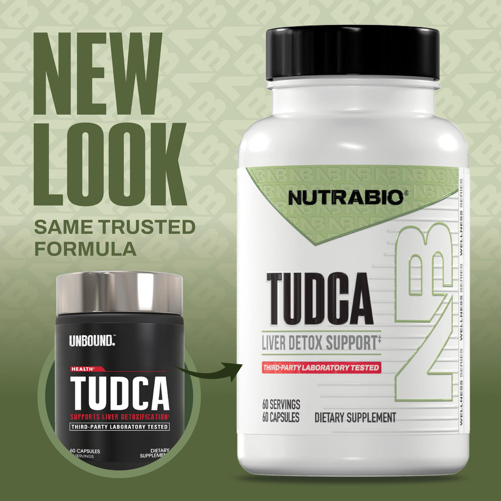 NutraBio Tudca capsules front label show 60-count bottle for daily use