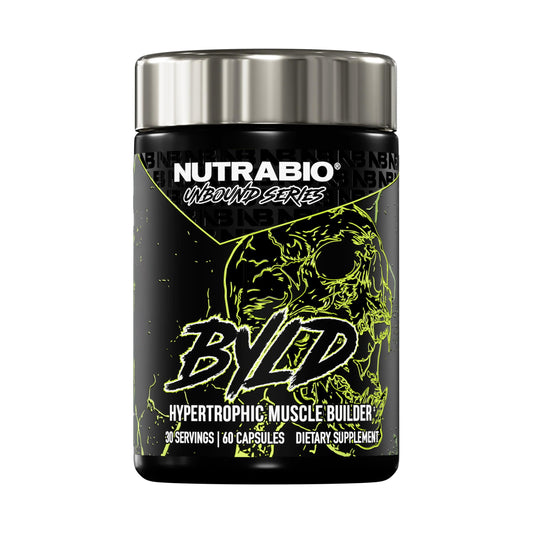 NutraBio Unbound BYLD bottle front for lean muscle support during workouts