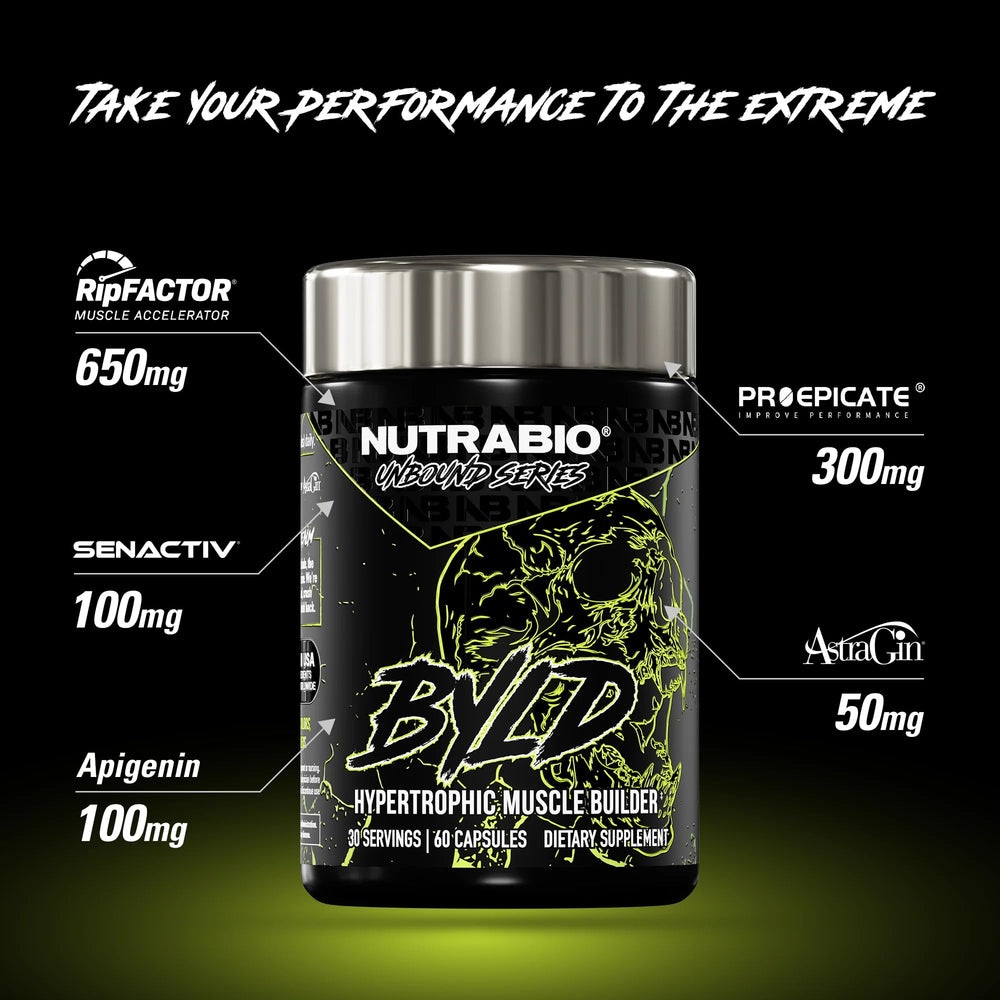 NutraBio Unbound BYLD scoop with capsules for post-workout stacking