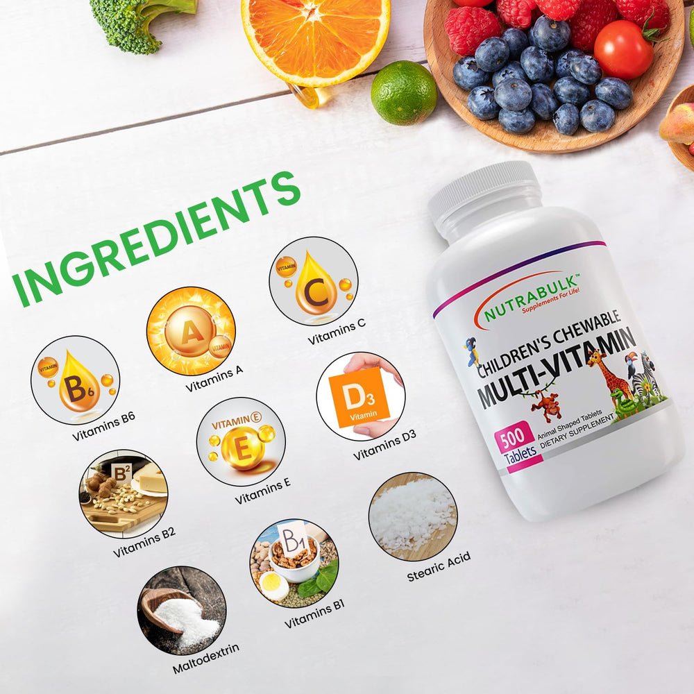NutraBulk Children’s chewables elephants grape flavor make vitamins kid-friendly.