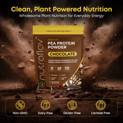 Nutraflav chocolate protein shake glass showing creamy texture.