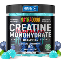 NUTRAGOGO Creatine Gummy bottle front view highlighting easy daily supplementation.