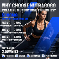 NUTRAGOGO Creatine Gummy close-up flavor shot of blueberry electrolyte chew.
