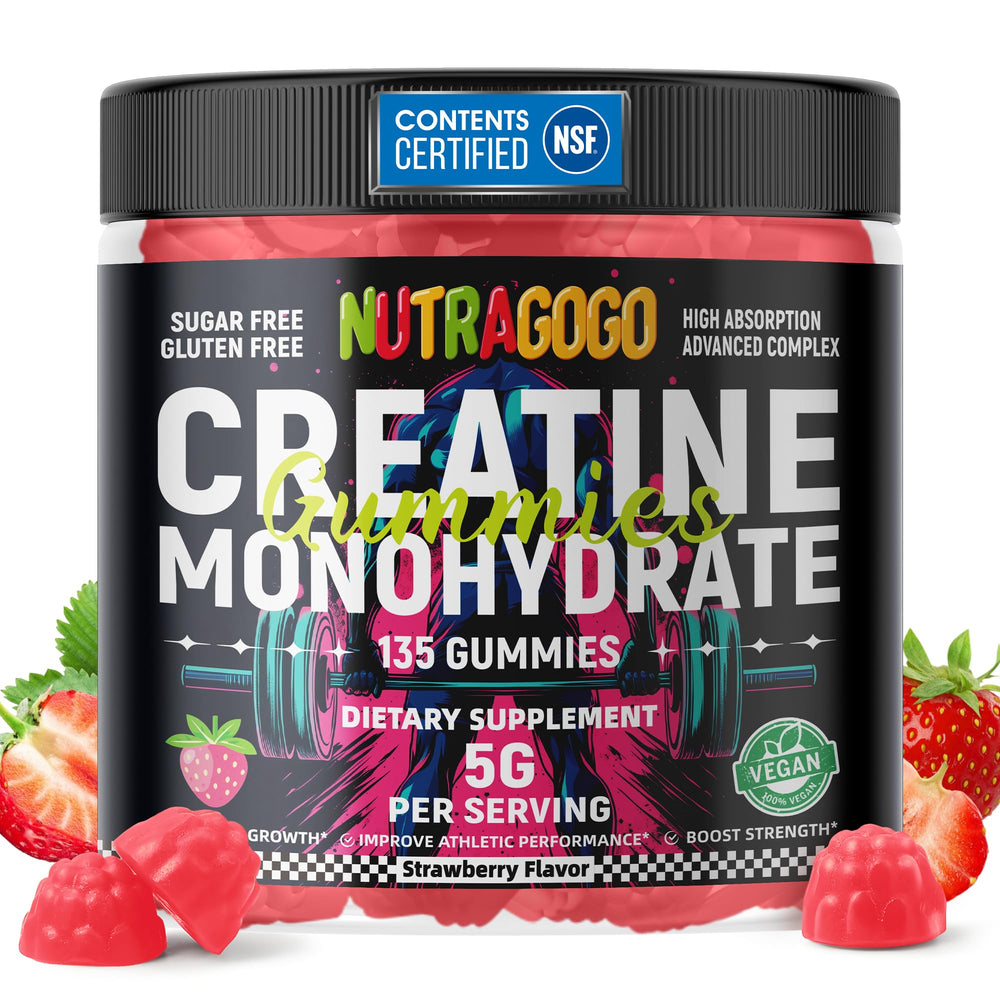 NUTRAGOGO creatine gummy jar front for convenient daily use