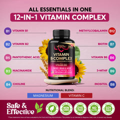 Bottle pouring NutraHarmony B Complex capsules into a glass for daily use
