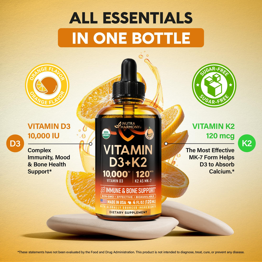 NUTRAHARMONY D3 K2 drops proudly made in the USA under GMP standards