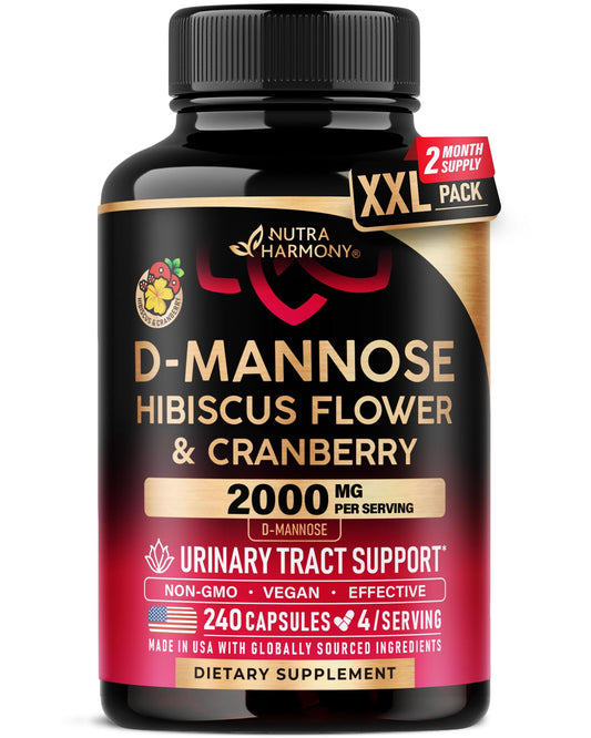NUTRAHARMONY D-Mannose 2000mg bottle pour for daily urinary wellness support