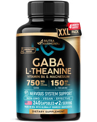 NUTRAHARMONY GABA L-Theanine 900 mg bottle for calm support.