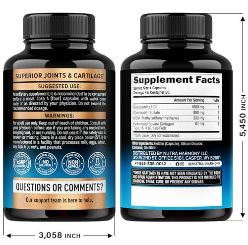 NutraHarmony capsules close-up highlighting glucosamine, chondroitin, and MSM for joint health