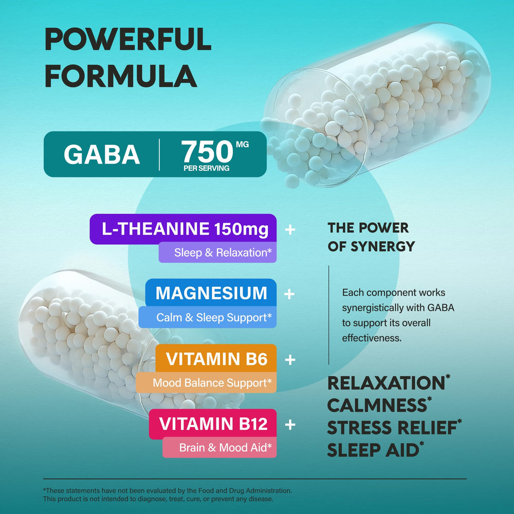 NUTRAHARMONY GABA L-Theanine ingredients panel in a non-GMO formulation.