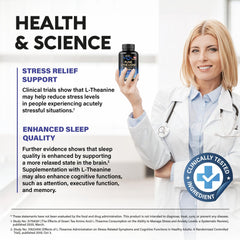 NutraHarmony L-Theanine green tea leaves signaling natural plant-based calm.