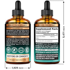 Dropper pours Lions Mane liquid for easy daily dosing and focus.