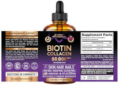 NutraHarmony label closeup highlights biotin and collagen ingredients