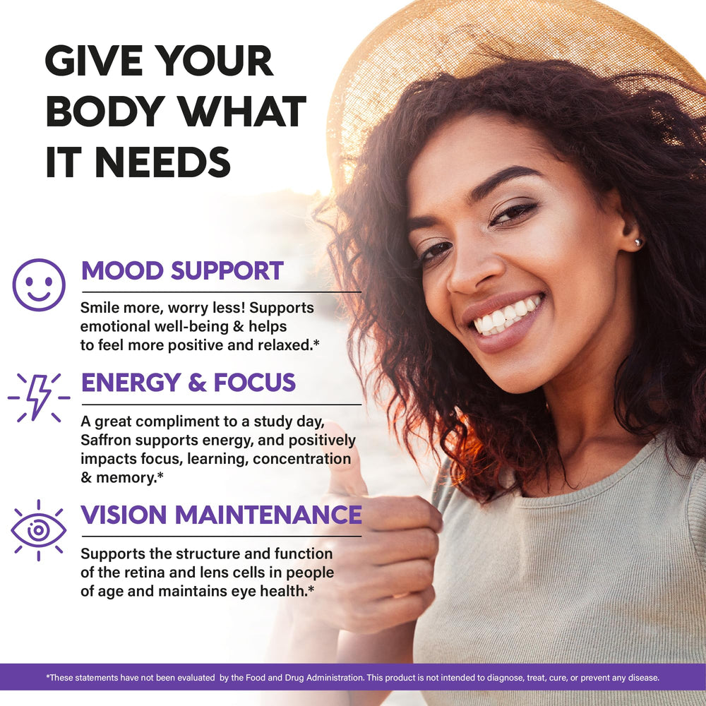 NutraHarmony saffron capsules close-up highlights antioxidant-rich support for memory and focus.