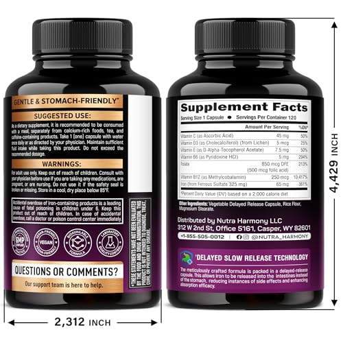NUTRAHARMONY slow-release iron bottle highlights easy daily usage and gentle absorption.