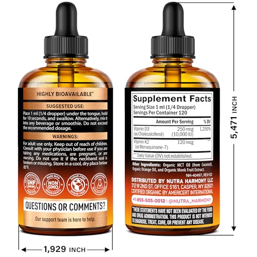 NUTRAHARMONY D3 K2 drops dropper enabling precise dosing for convenient daily use