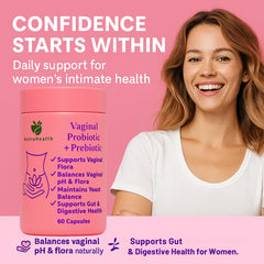 NutraHealth GR-1 RC-14 capsules close-up for vaginal balance.